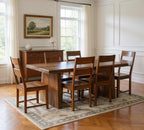 Seven Piece Brown Solid Wood Dining Set with Six Chairs  Warm Home View
