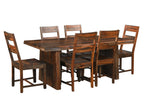 Seven Piece Brown Solid Wood Dining Set with Six Chairs  Warm Home View