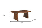 Seven Piece Brown Solid Wood Dining Set with Six Chairs  Warm Home View