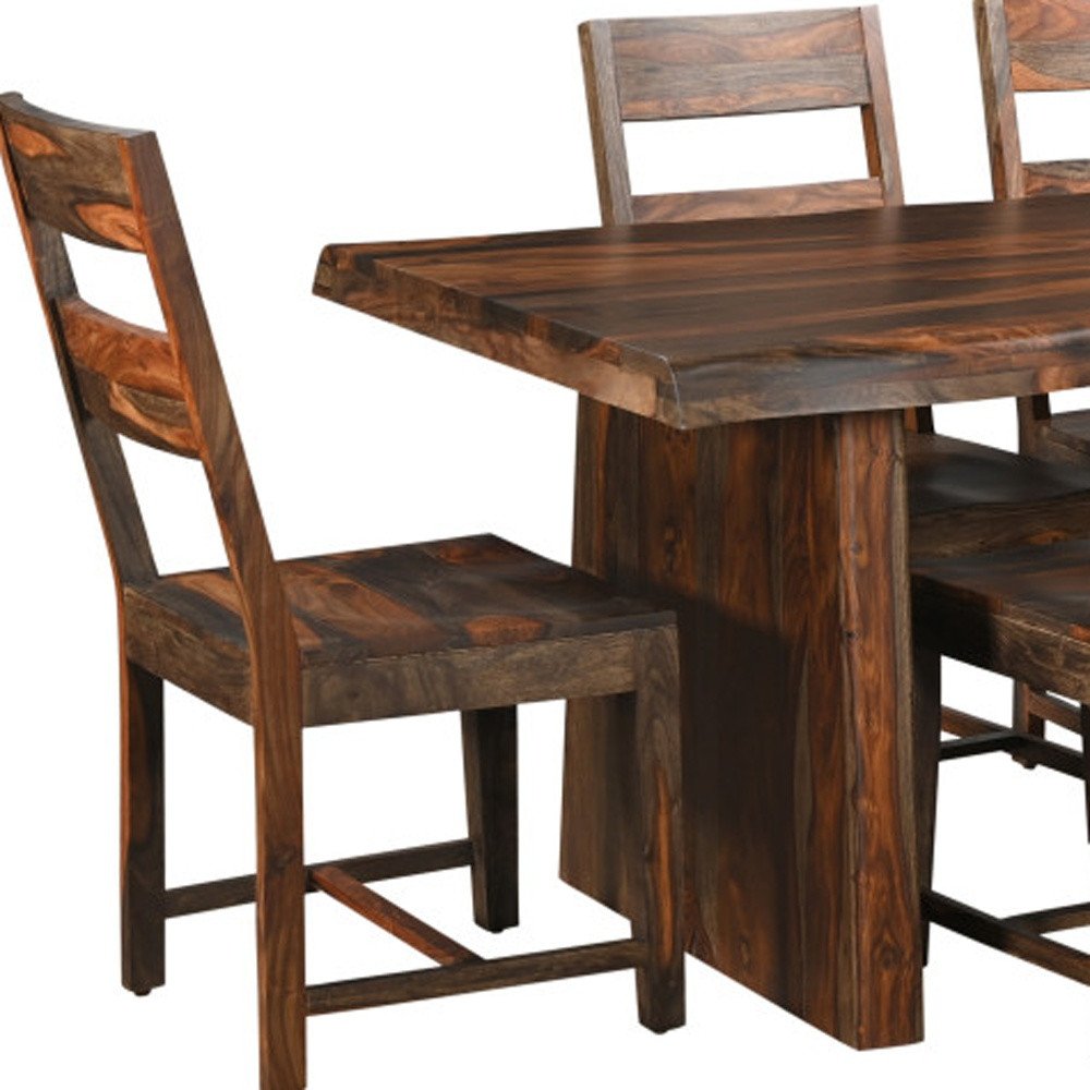 Seven Piece Brown Solid Wood Dining Set with Six Chairs  Warm Home View