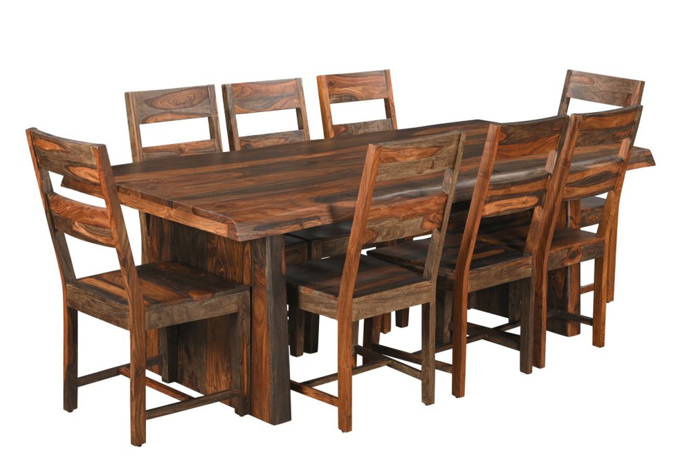 Nine Piece Brown Solid Wood Dining Set with Eight Chairs  Warm Home View