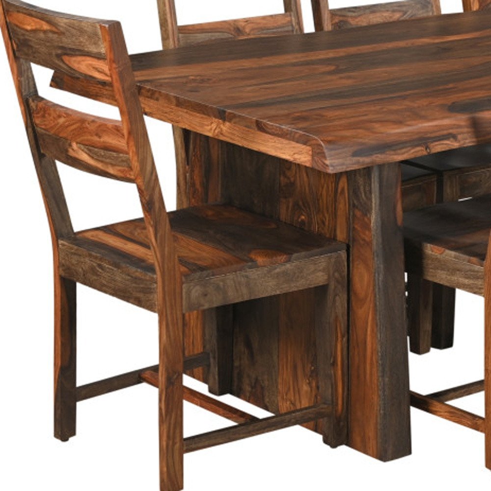 Nine Piece Brown Solid Wood Dining Set with Eight Chairs  Warm Home View