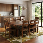Nine Piece Brown Solid Wood Dining Set with Eight Chairs  Warm Home View