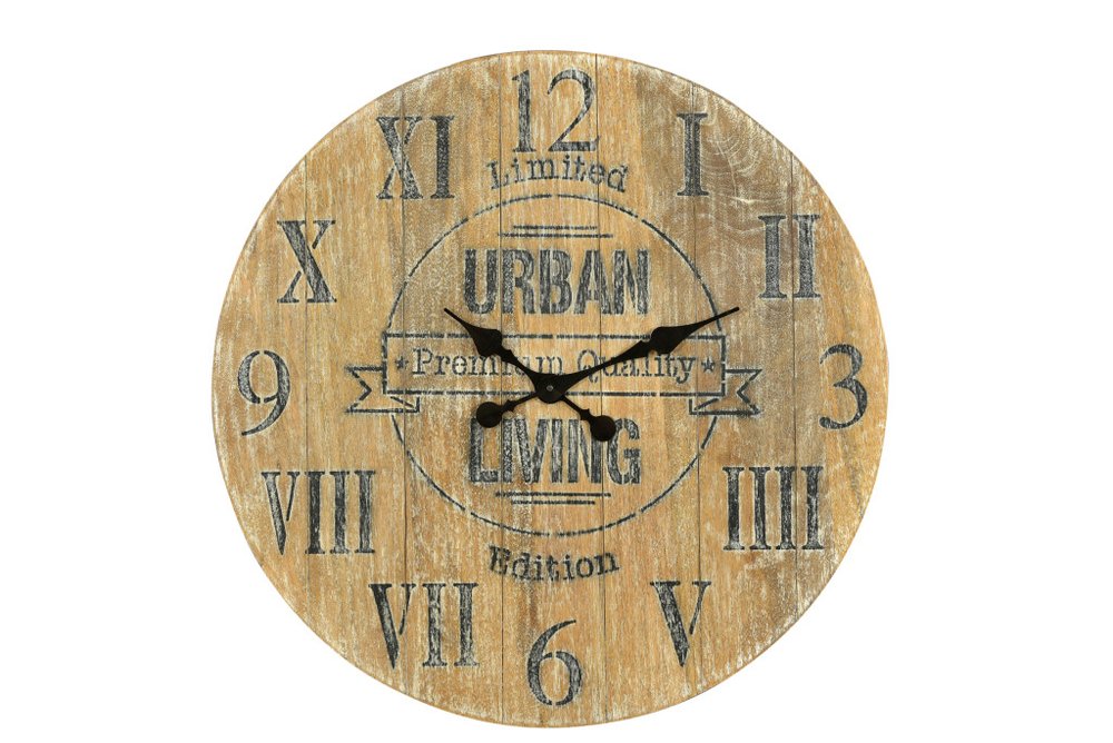 24" Natural Distressed Solid Wood Silent Analog Round Wall Clock  Warm Home View