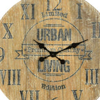 24" Natural Distressed Solid Wood Silent Analog Round Wall Clock  Warm Home View