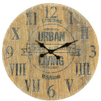 24" Natural Distressed Solid Wood Silent Analog Round Wall Clock  Warm Home View