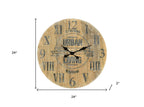 24" Natural Distressed Solid Wood Silent Analog Round Wall Clock  Warm Home View