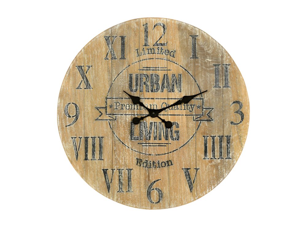 24" Natural Distressed Solid Wood Silent Analog Round Wall Clock  Warm Home View