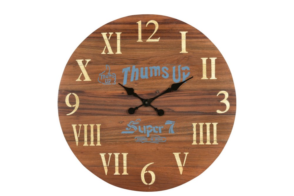 24" Brown Solid Wood Silent Analog Round Wall Clock  Warm Home View