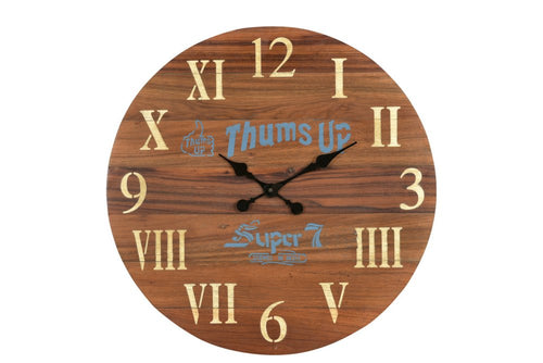 24" Brown Solid Wood Silent Analog Round Wall Clock  Warm Home View
