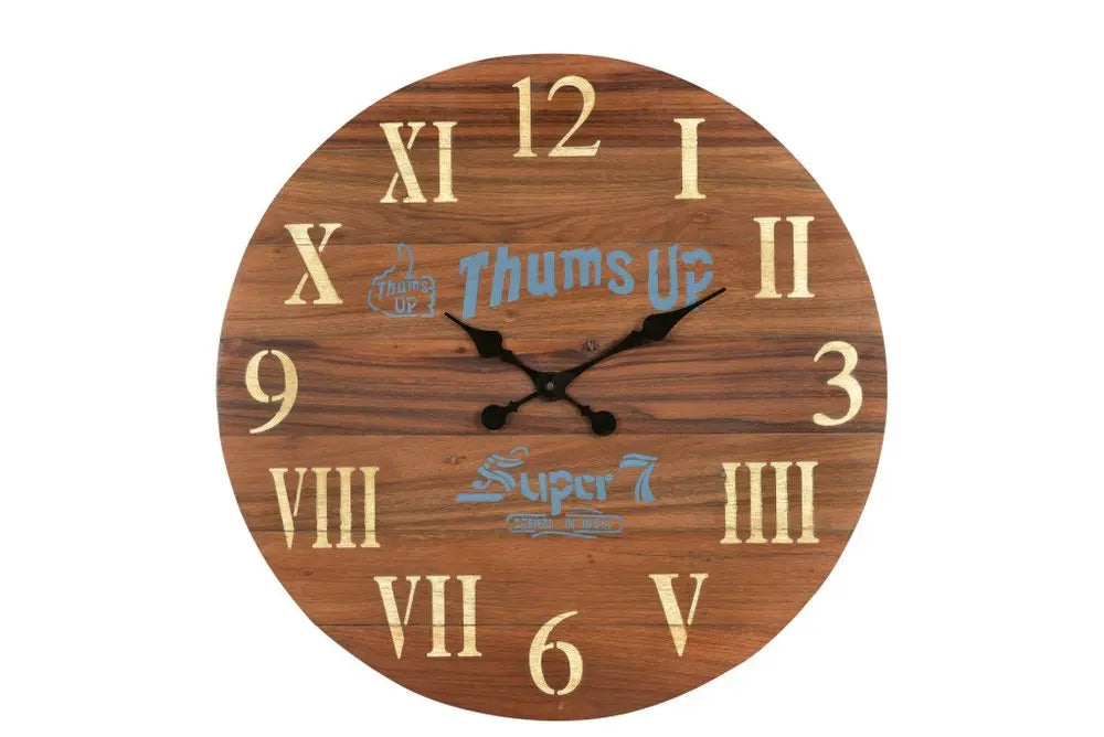 24" Brown Solid Wood Silent Analog Round Wall Clock  Warm Home View