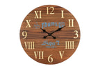 24" Brown Solid Wood Silent Analog Round Wall Clock  Warm Home View