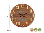 24" Brown Solid Wood Silent Analog Round Wall Clock  Warm Home View