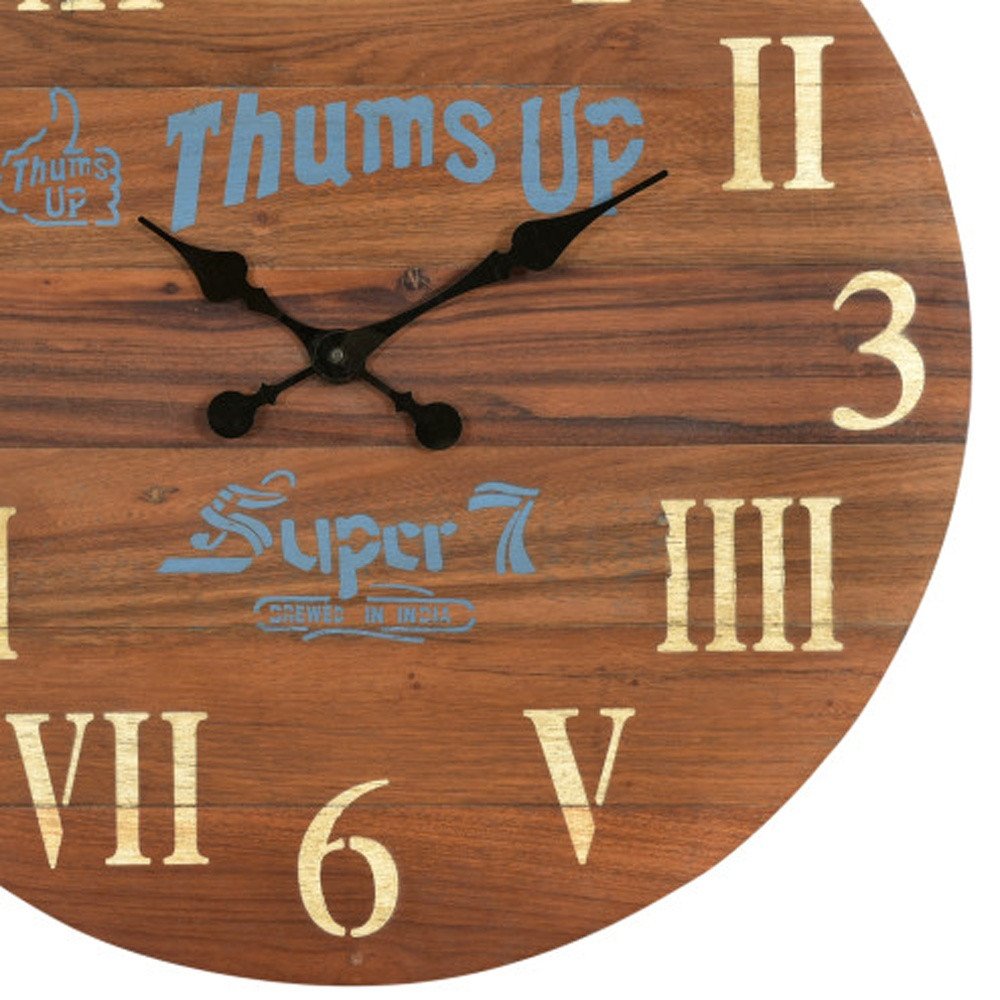 24" Brown Solid Wood Silent Analog Round Wall Clock  Warm Home View
