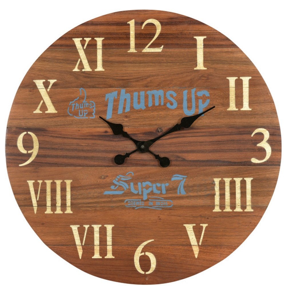 24" Brown Solid Wood Silent Analog Round Wall Clock  Warm Home View