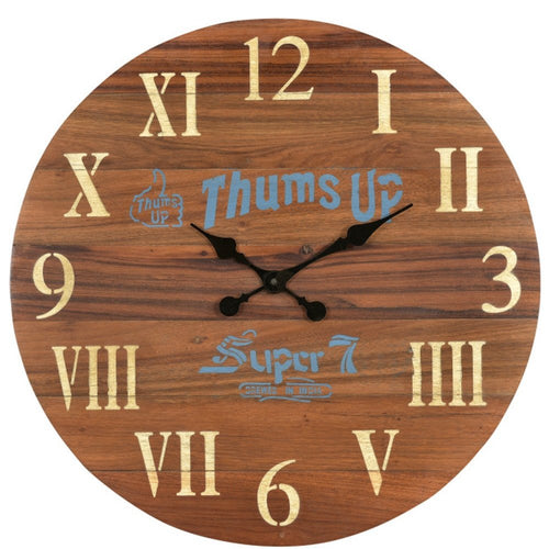 24" Brown Solid Wood Silent Analog Round Wall Clock  Warm Home View