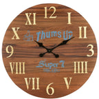 24" Brown Solid Wood Silent Analog Round Wall Clock  Warm Home View