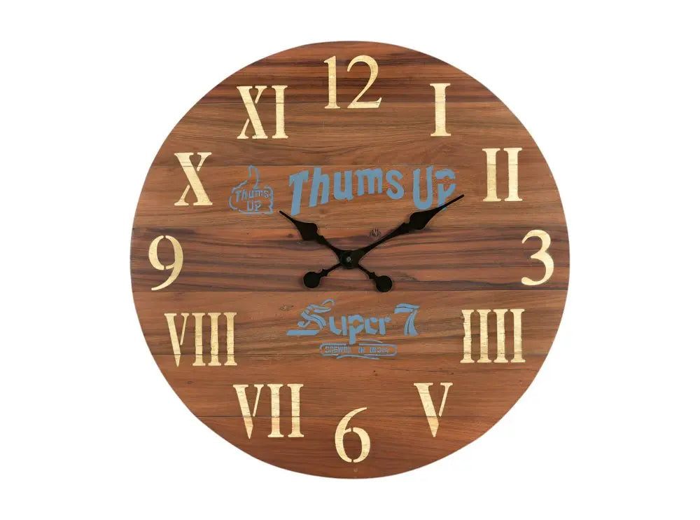 24" Brown Solid Wood Silent Analog Round Wall Clock  Warm Home View