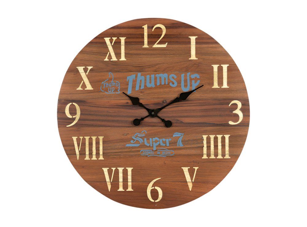 24" Brown Solid Wood Silent Analog Round Wall Clock  Warm Home View