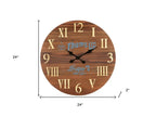24" Brown Solid Wood Silent Analog Round Wall Clock  Warm Home View