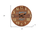 24" Brown Solid Wood Silent Analog Round Wall Clock  Warm Home View