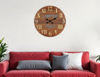 24" Brown Solid Wood Silent Analog Round Wall Clock  Warm Home View