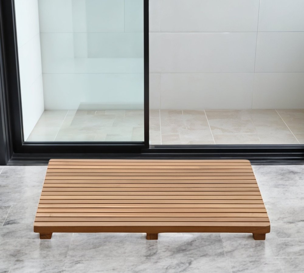 Natural Teak 24" Square Shower Mat  Warm Home View