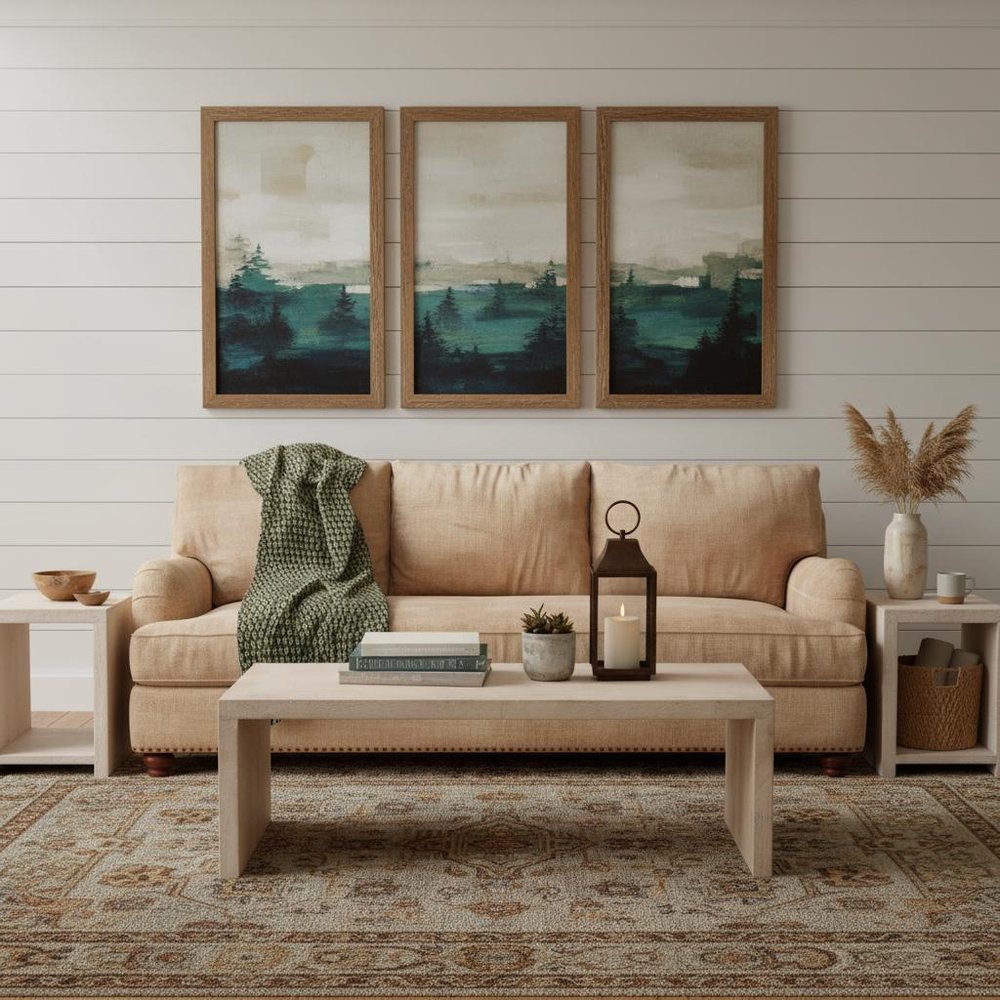 Three Piece Natural Solid Wood Distressed Sled Coffee And End Tables Set  Warm Home View