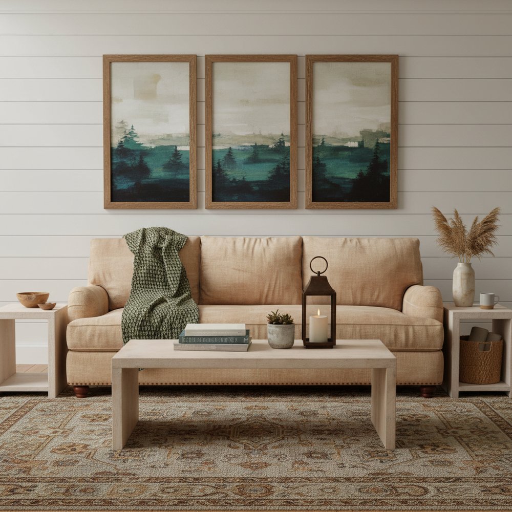 Three Piece Natural Solid Wood Distressed Sled Coffee And End Tables Set  Warm Home View
