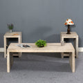 Three Piece Natural Solid Wood Distressed Sled Coffee And End Tables Set  Warm Home View