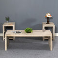 Three Piece Natural Solid Wood Distressed Sled Coffee And End Tables Set  Warm Home View