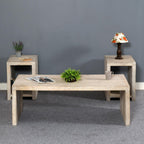 Three Piece Natural Solid Wood Distressed Sled Coffee And End Tables Set  Warm Home View