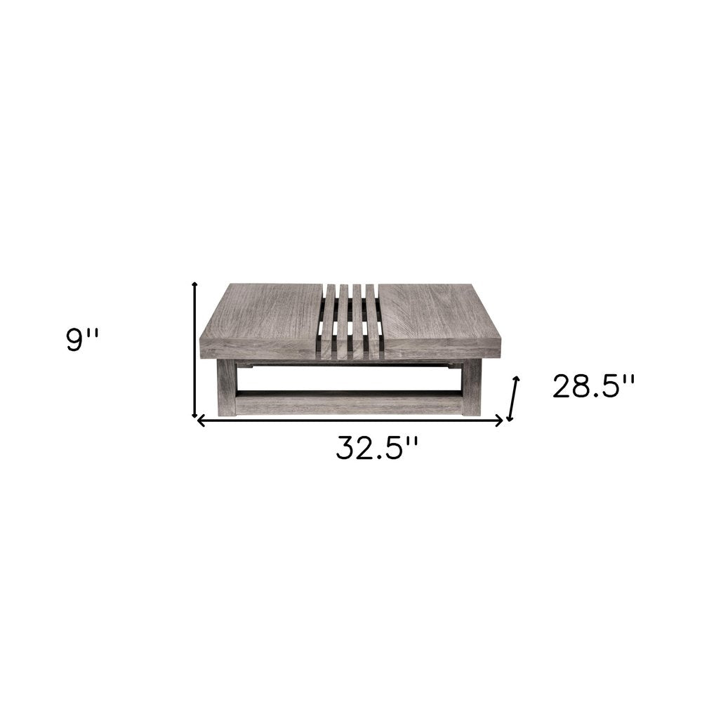 33" Gray Solid Wood Outdoor Coffee Table  Warm Home View