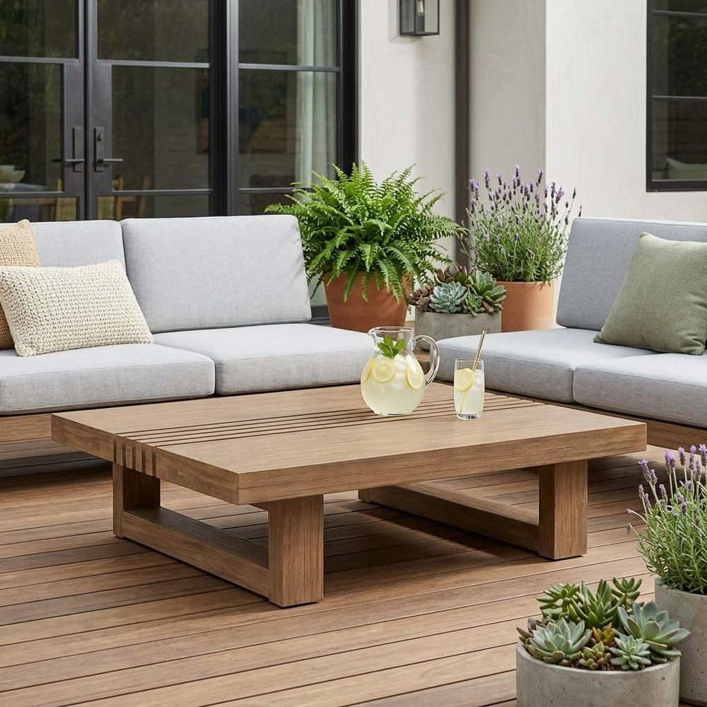 33" Natural Solid Wood Outdoor Coffee Table  Warm Home View