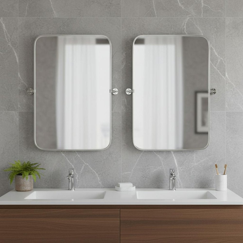 Set of Two 32" Silver Metal Framed Accent Mirrors  Warm Home View