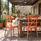 Set of Two Salmon Heavy Duty Plastic Outdoor Stacking Dining Chairs  Warm Home View