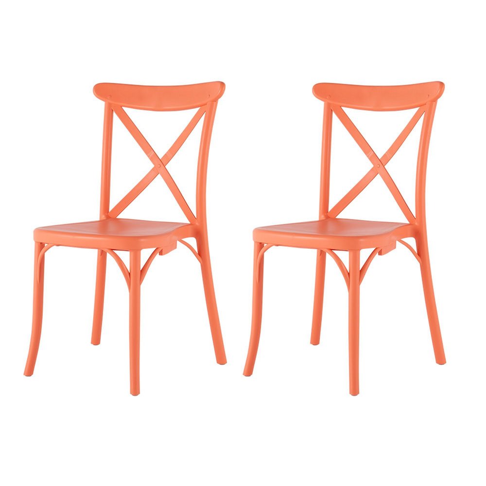 Set of Two Salmon Heavy Duty Plastic Outdoor Stacking Dining Chairs  Warm Home View
