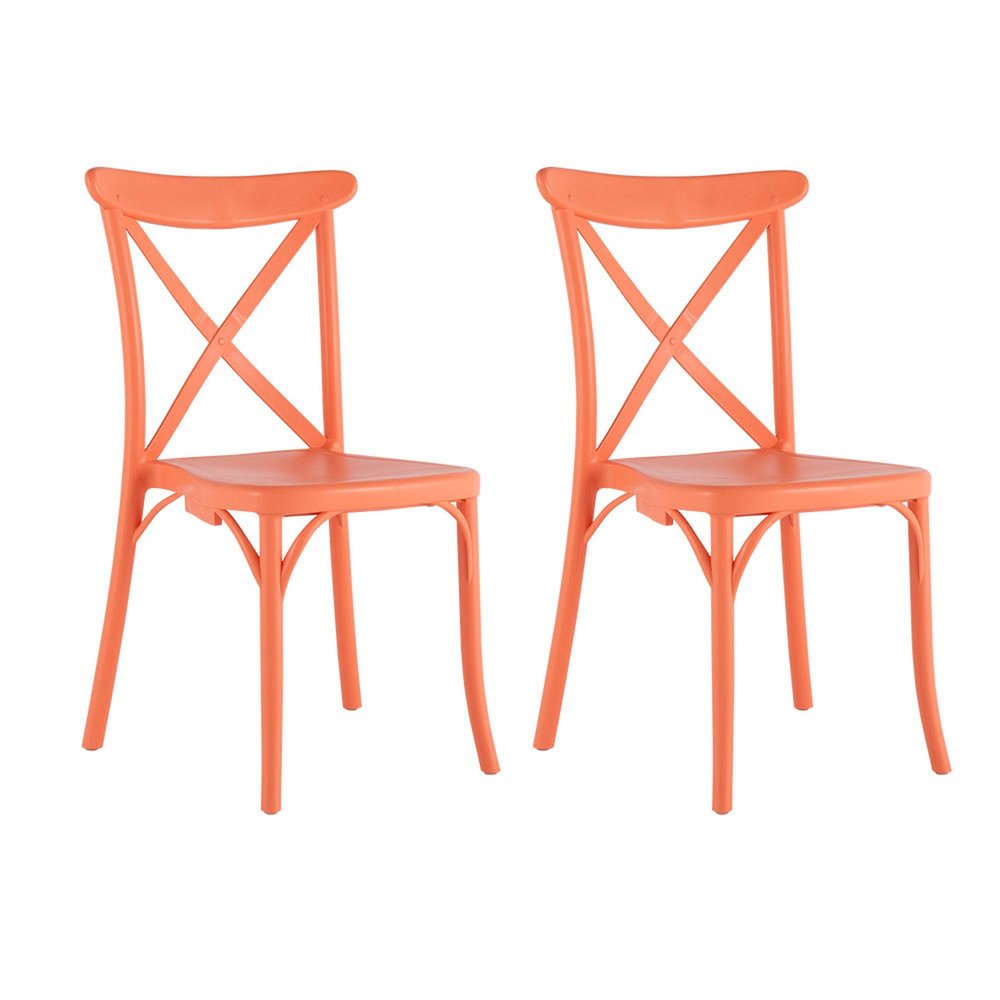 Set of Two Salmon Heavy Duty Plastic Outdoor Stacking Dining Chairs  Warm Home View