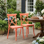 Set of Two Salmon Heavy Duty Plastic Outdoor Stacking Dining Chairs  Warm Home View