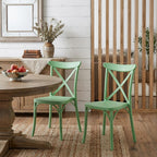 Set of Two Green Heavy Duty Plastic Outdoor Stacking Dining Chairs  Warm Home View