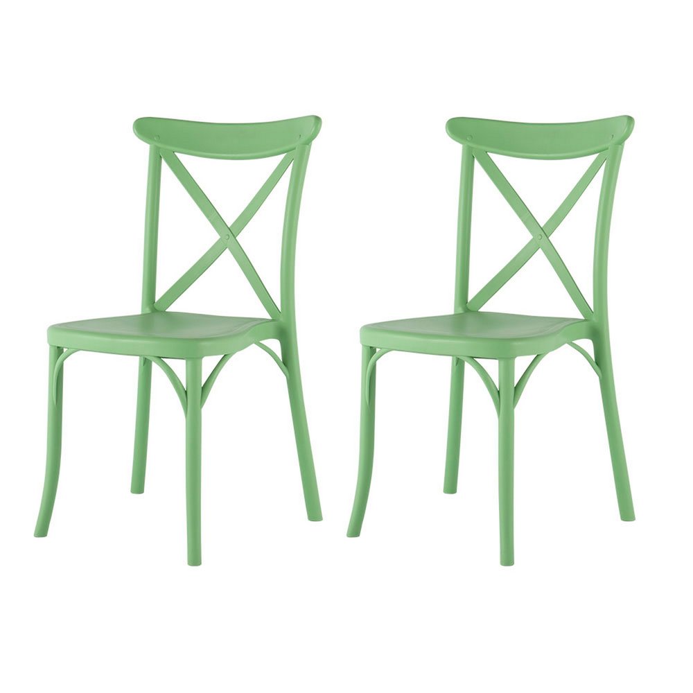 Set of Two Green Heavy Duty Plastic Outdoor Stacking Dining Chairs  Warm Home View
