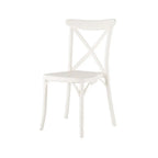 Set of Two White Heavy Duty Plastic Outdoor Stacking Dining Chairs – X-Back Design  Warm Home View