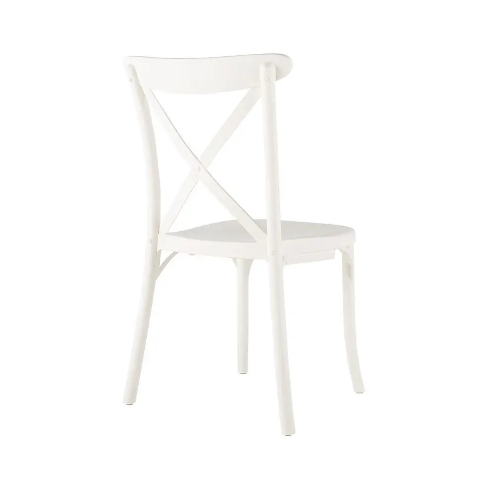 Set of Two White Heavy Duty Plastic Outdoor Stacking Dining Chairs – X-Back Design  Warm Home View