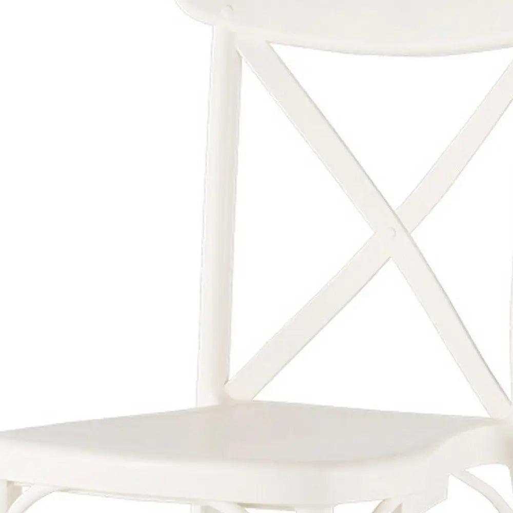 Set of Two White Heavy Duty Plastic Outdoor Stacking Dining Chairs – X-Back Design  Warm Home View