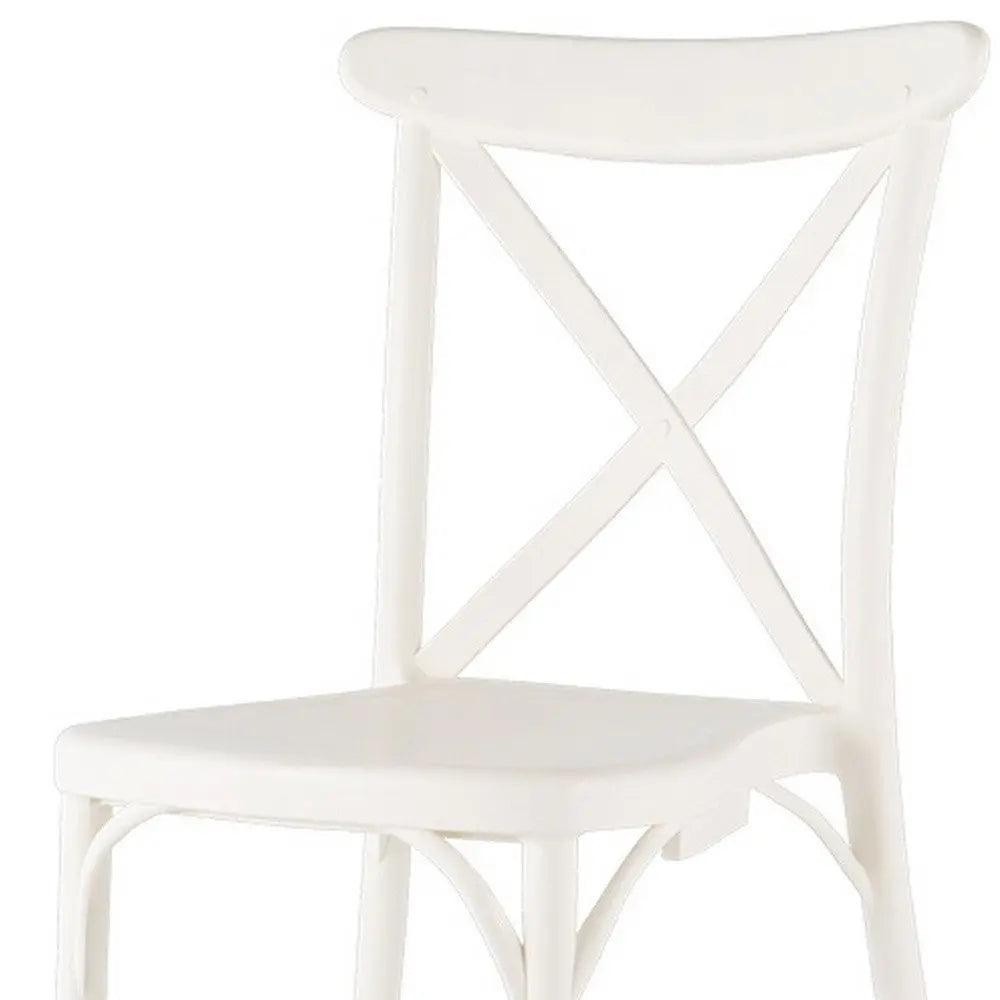 Set of Two White Heavy Duty Plastic Outdoor Stacking Dining Chairs – X-Back Design  Warm Home View
