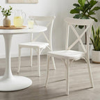 Set of Two White Heavy Duty Plastic Outdoor Stacking Dining Chairs  Warm Home View