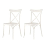 Set of Two White Heavy Duty Plastic Outdoor Stacking Dining Chairs – X-Back Design  Warm Home View