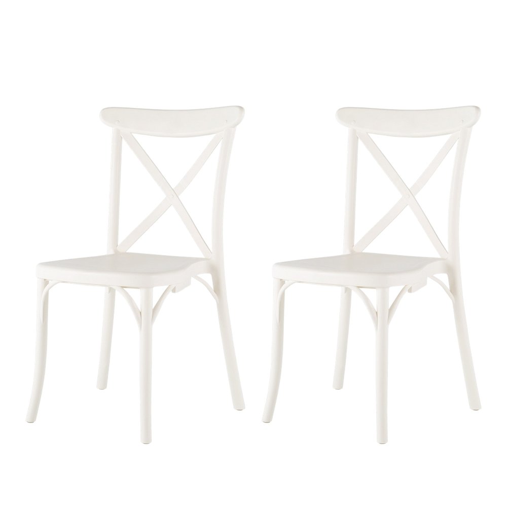 Set of Two White Heavy Duty Plastic Outdoor Stacking Dining Chairs  Warm Home View