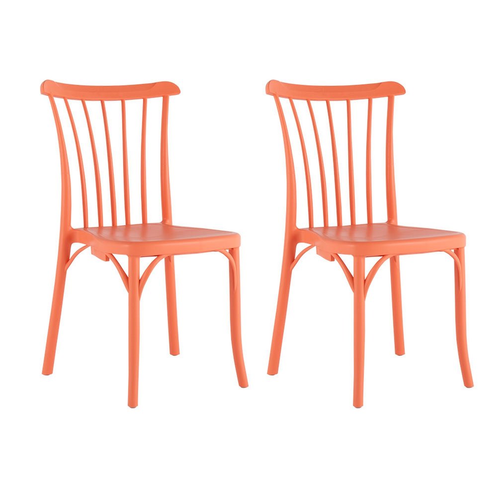 Set of Two Salmon Heavy Duty Plastic Outdoor Stacking Dining Chairs  Warm Home View