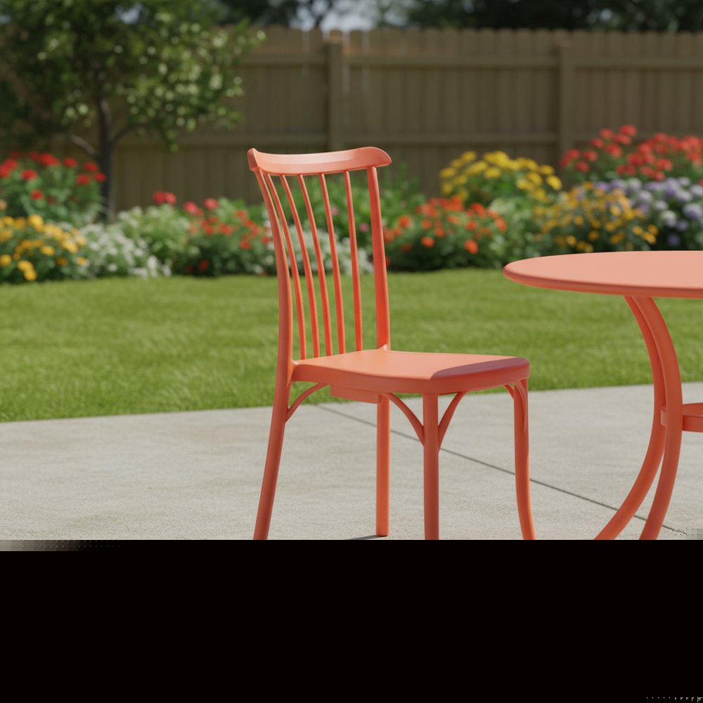 Set of Two Salmon Heavy Duty Plastic Outdoor Stacking Dining Chairs  Warm Home View